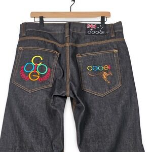 COOGI Australia Mens Baggy Denim Jeans 34x32 Embroidered Kangaroo Hip Hop Y2K